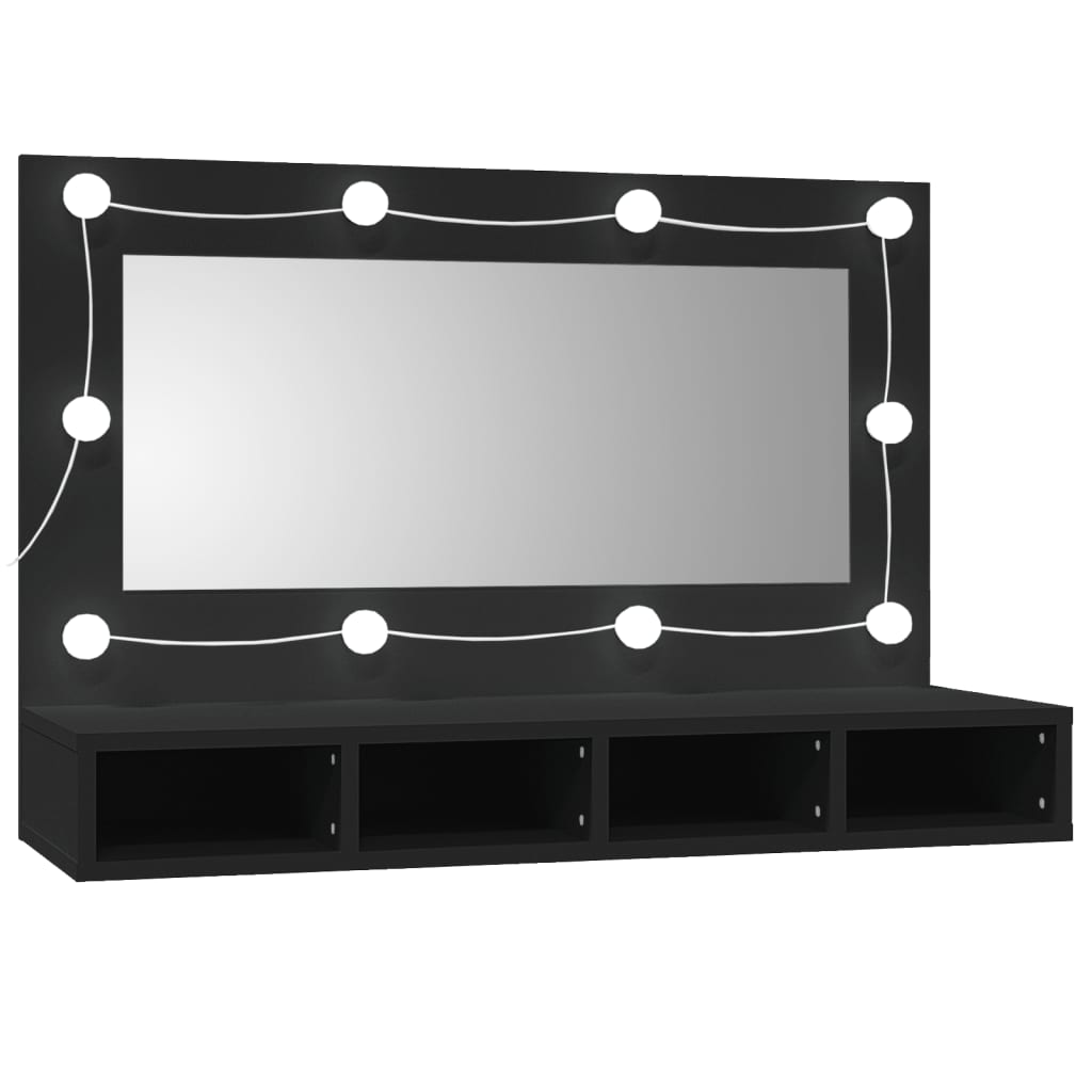 vidaXL Dulap cu oglindă și LED, negru, 90x31,5x62 cm vidaXL Dulap cu oglindă și LED, negru, 90x31,5x62 cm