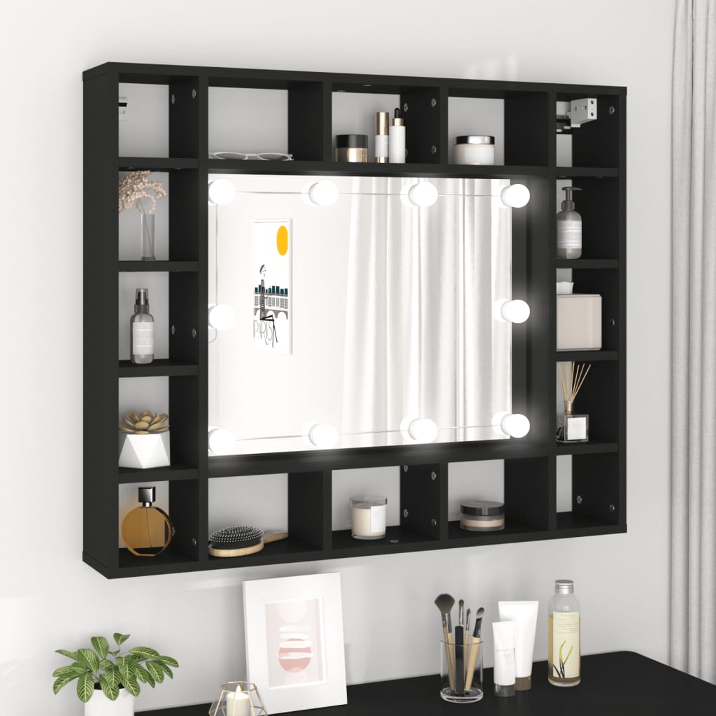 vidaXL Dulap cu oglindă cu LED, negru, 91x15x76,5 cm vidaXL Dulap cu oglindă cu LED, negru, 91x15x76,5 cm