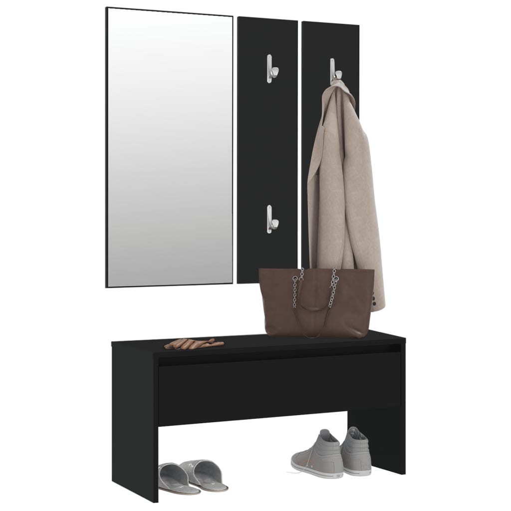 vidaXL Set de mobilier pentru hol, negru, lemn prelucrat