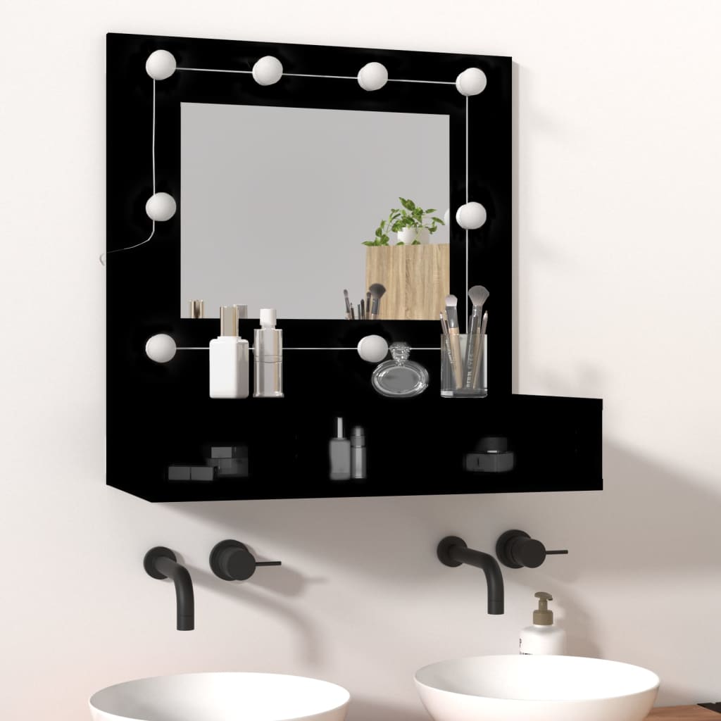 vidaXL Dulap cu oglindă și LED, negru, 60x31,5x62 cm vidaXL Dulap cu oglindă și LED, negru, 60x31,5x62 cm