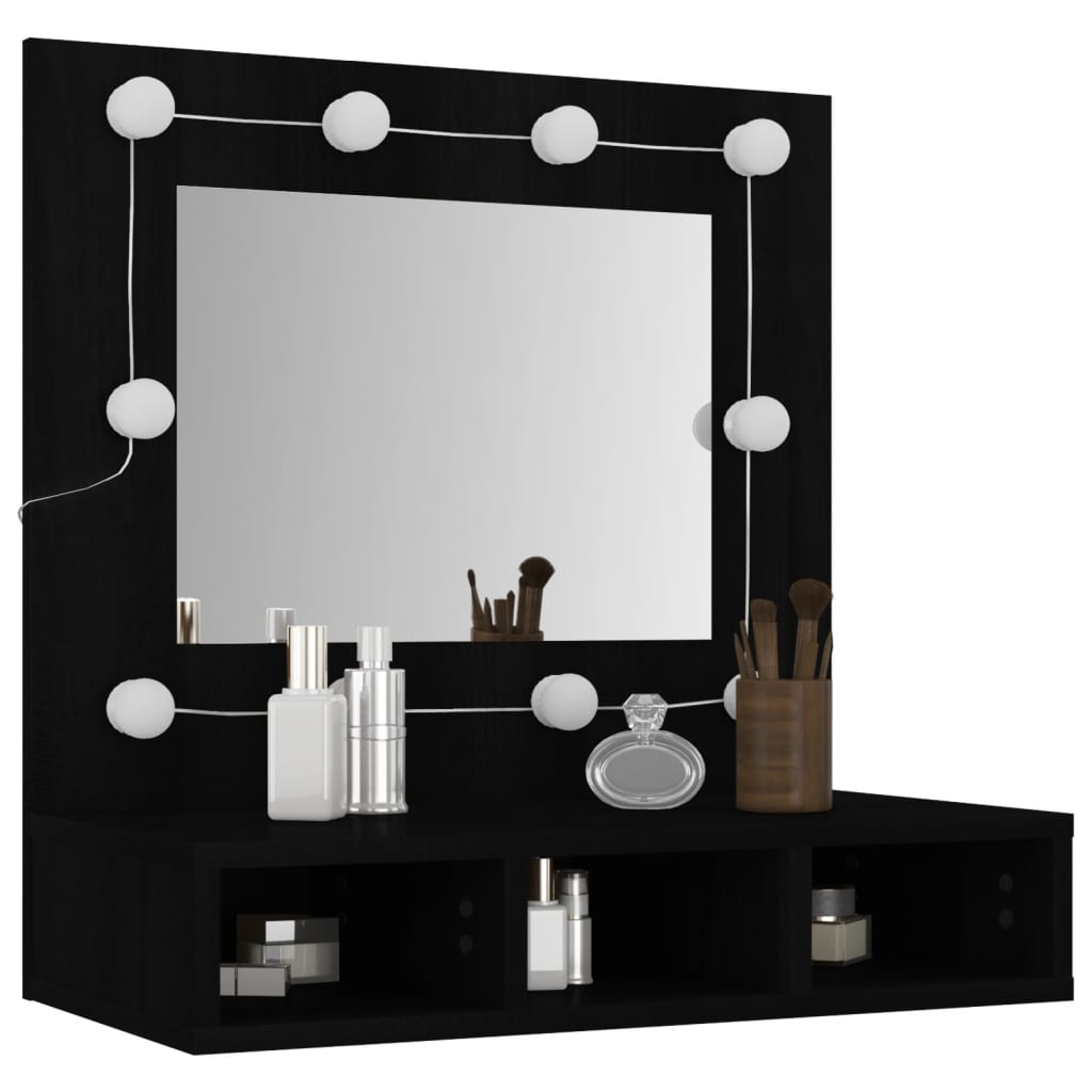 vidaXL Dulap cu oglindă și LED, negru, 60x31,5x62 cm vidaXL Dulap cu oglindă și LED, negru, 60x31,5x62 cm
