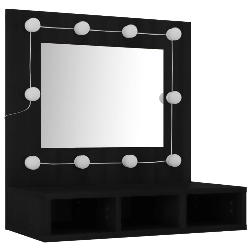 vidaXL Dulap cu oglindă și LED, negru, 60x31,5x62 cm vidaXL Dulap cu oglindă și LED, negru, 60x31,5x62 cm