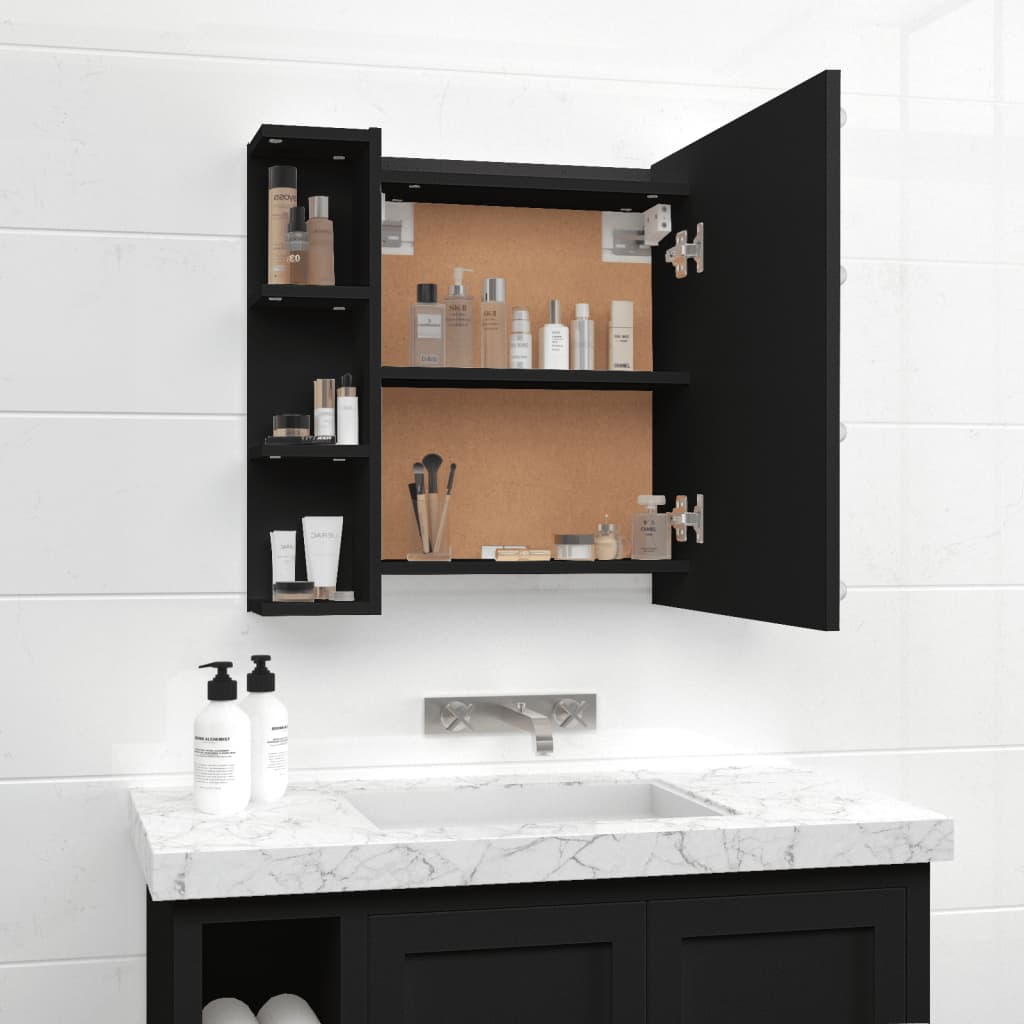 vidaXL Dulap cu oglindă și LED, negru, 70x16,5x60 cm vidaXL Dulap cu oglindă și LED, negru, 70x16,5x60 cm