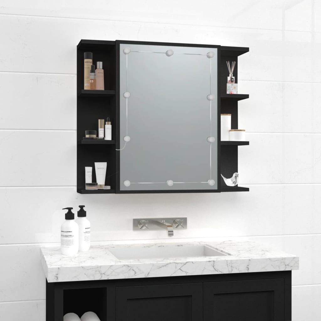 vidaXL Dulap cu oglindă și LED, negru, 70x16,5x60 cm vidaXL Dulap cu oglindă și LED, negru, 70x16,5x60 cm