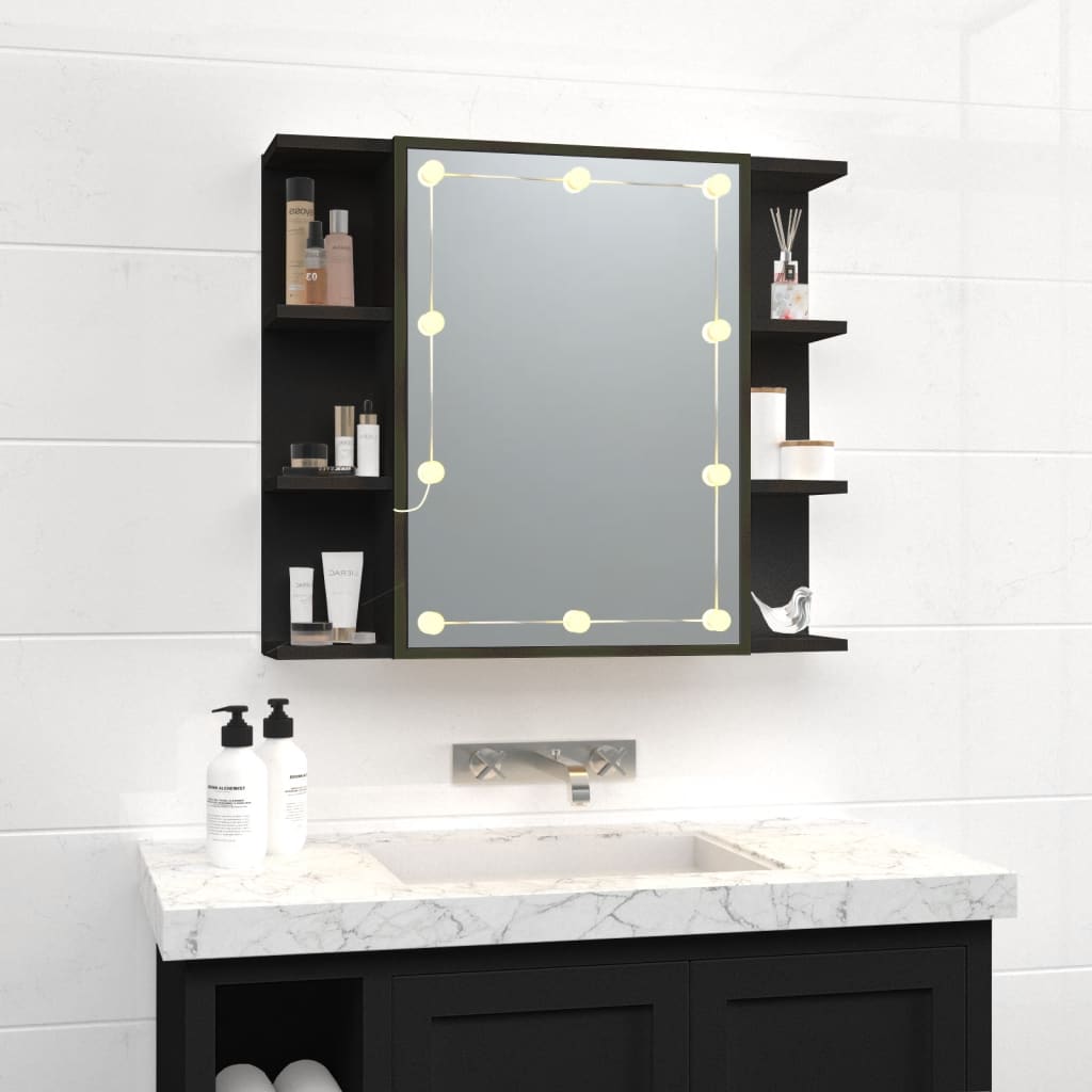 vidaXL Dulap cu oglindă și LED, negru, 70x16,5x60 cm vidaXL Dulap cu oglindă și LED, negru, 70x16,5x60 cm