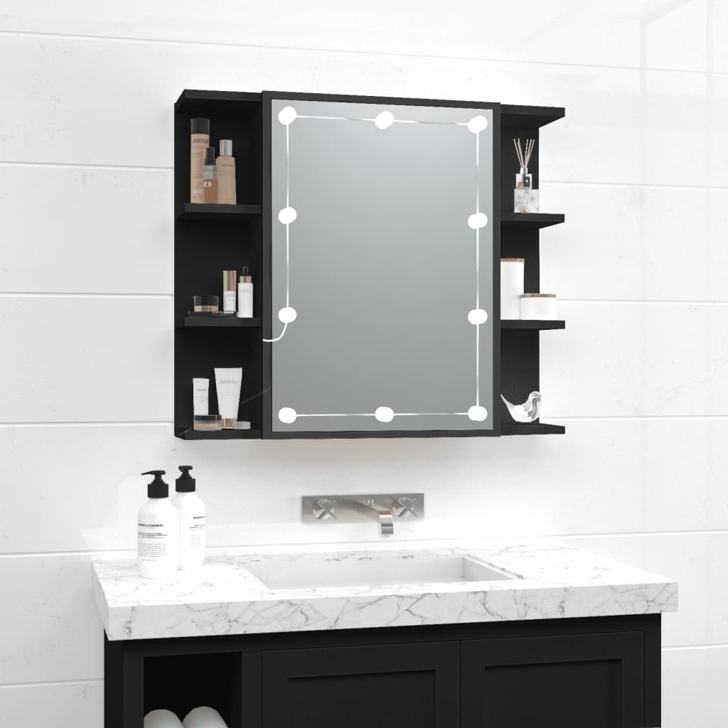 vidaXL Dulap cu oglindă și LED, negru, 70x16,5x60 cm vidaXL Dulap cu oglindă și LED, negru, 70x16,5x60 cm