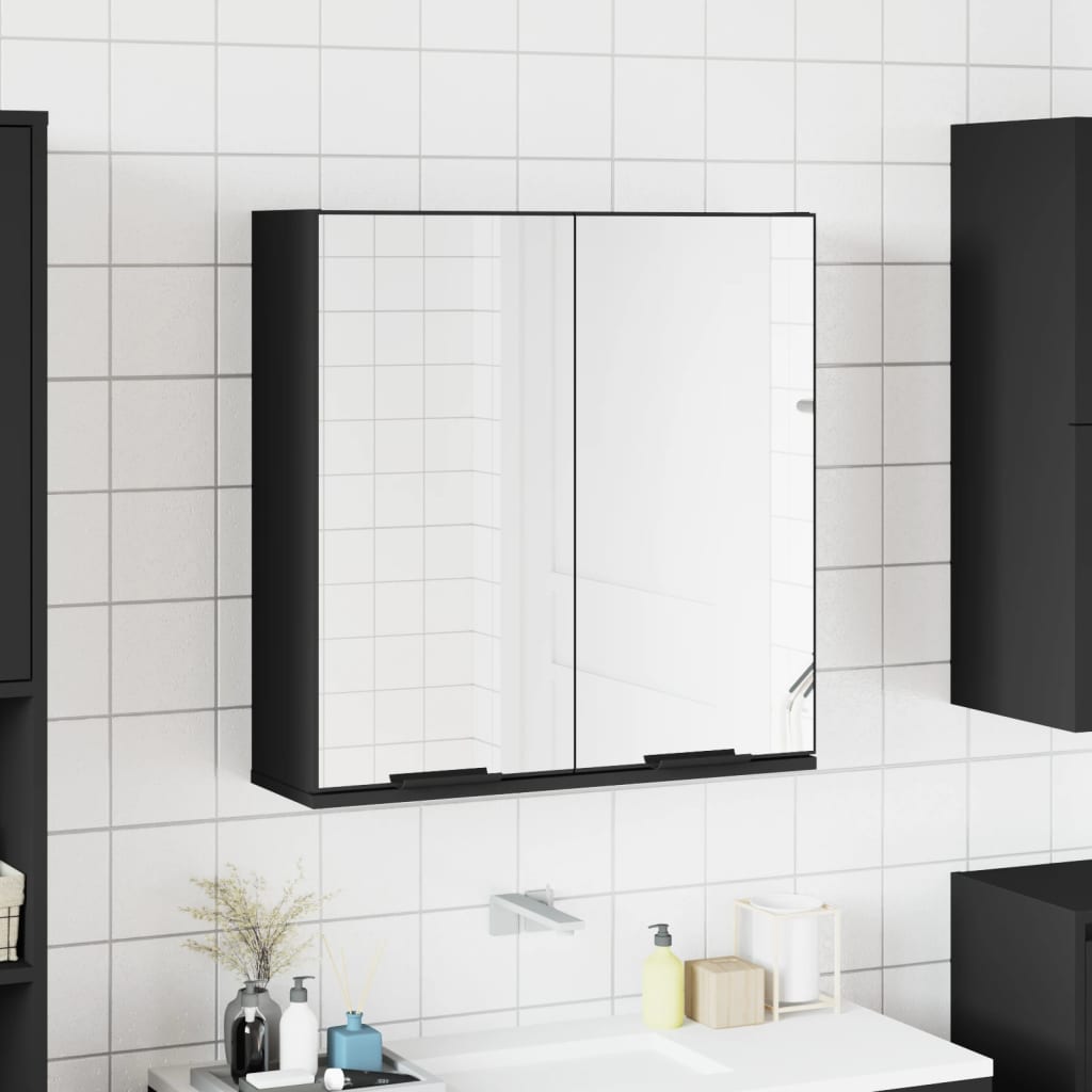 vidaXL Dulap baie cu oglindă negru 64x20x67 cm lemn compozit vidaXL Dulap baie cu oglindă negru 64x20x67 cm lemn compozit