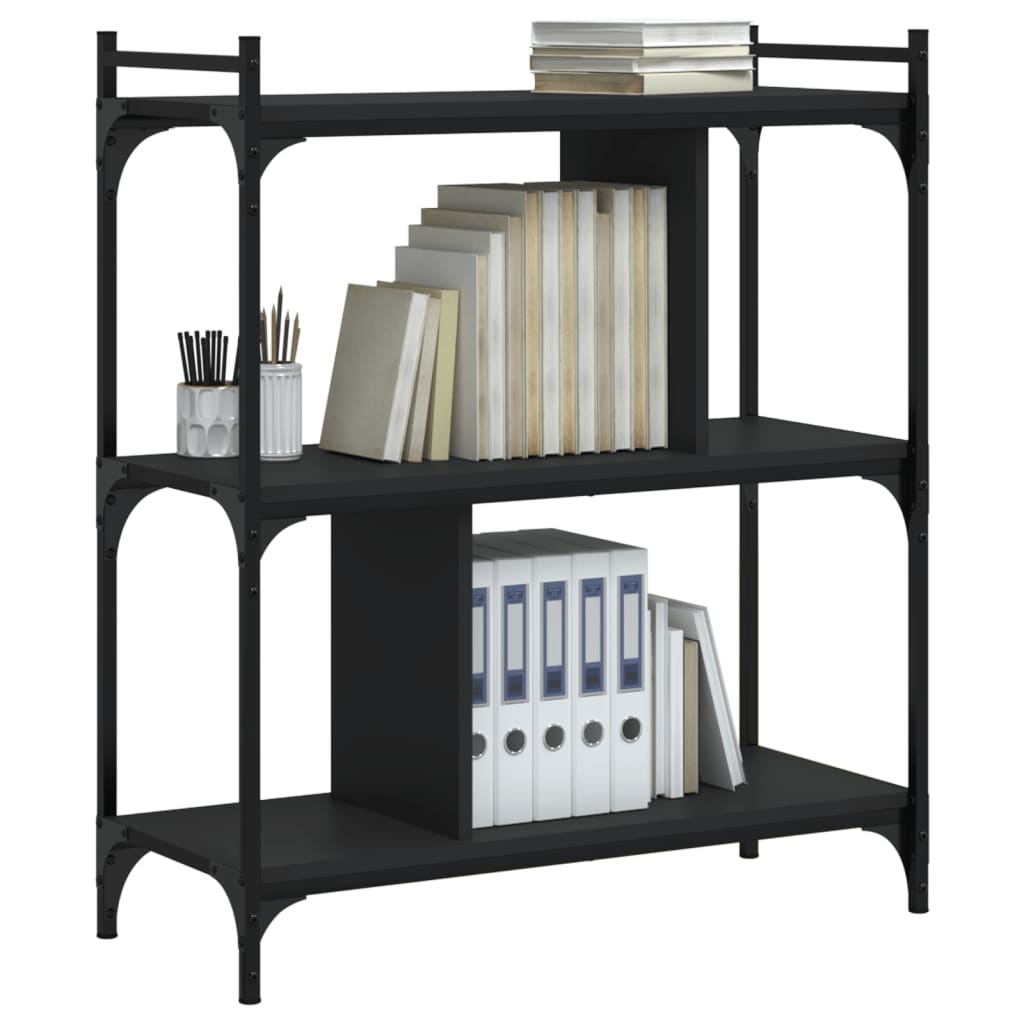 vidaXL Bibliotecă cu 3 niveluri, negru, 76x32x88 cm, lemn prelucrat vidaXL Bibliotecă cu 3 niveluri, negru, 76x32x88 cm, lemn prelucrat