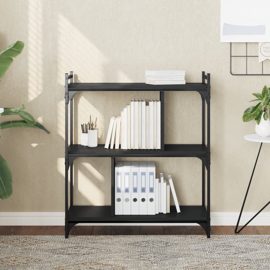 vidaXL Bibliotecă cu 3 niveluri, negru, 76x32x88 cm, lemn prelucrat vidaXL Bibliotecă cu 3 niveluri, negru, 76x32x88 cm, lemn prelucrat
