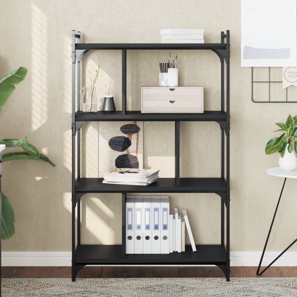 vidaXL Bibliotecă cu 4 niveluri, negru, 76x32x123 cm, lemn prelucrat vidaXL Bibliotecă cu 4 niveluri, negru, 76x32x123 cm, lemn prelucrat