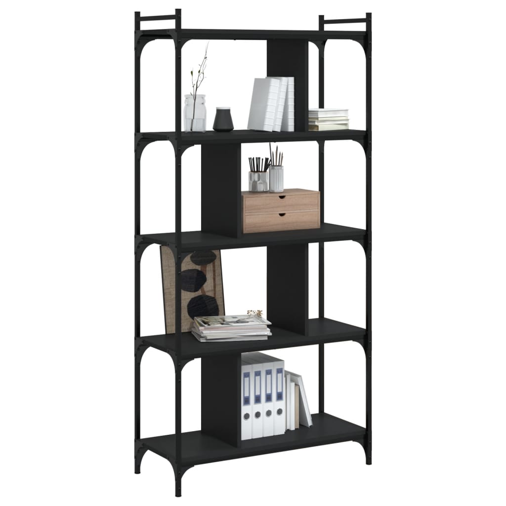 vidaXL Bibliotecă cu 5 niveluri, negru, 76x32x158 cm, lemn prelucrat vidaXL Bibliotecă cu 5 niveluri, negru, 76x32x158 cm, lemn prelucrat