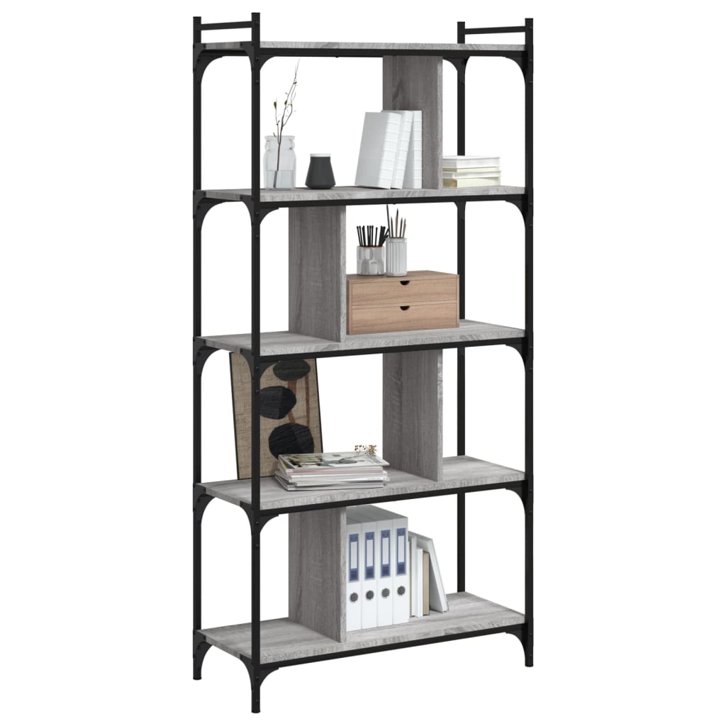 vidaXL Bibliotecă cu 5 niveluri gri sonoma 76x32x158 cm lemn compozit