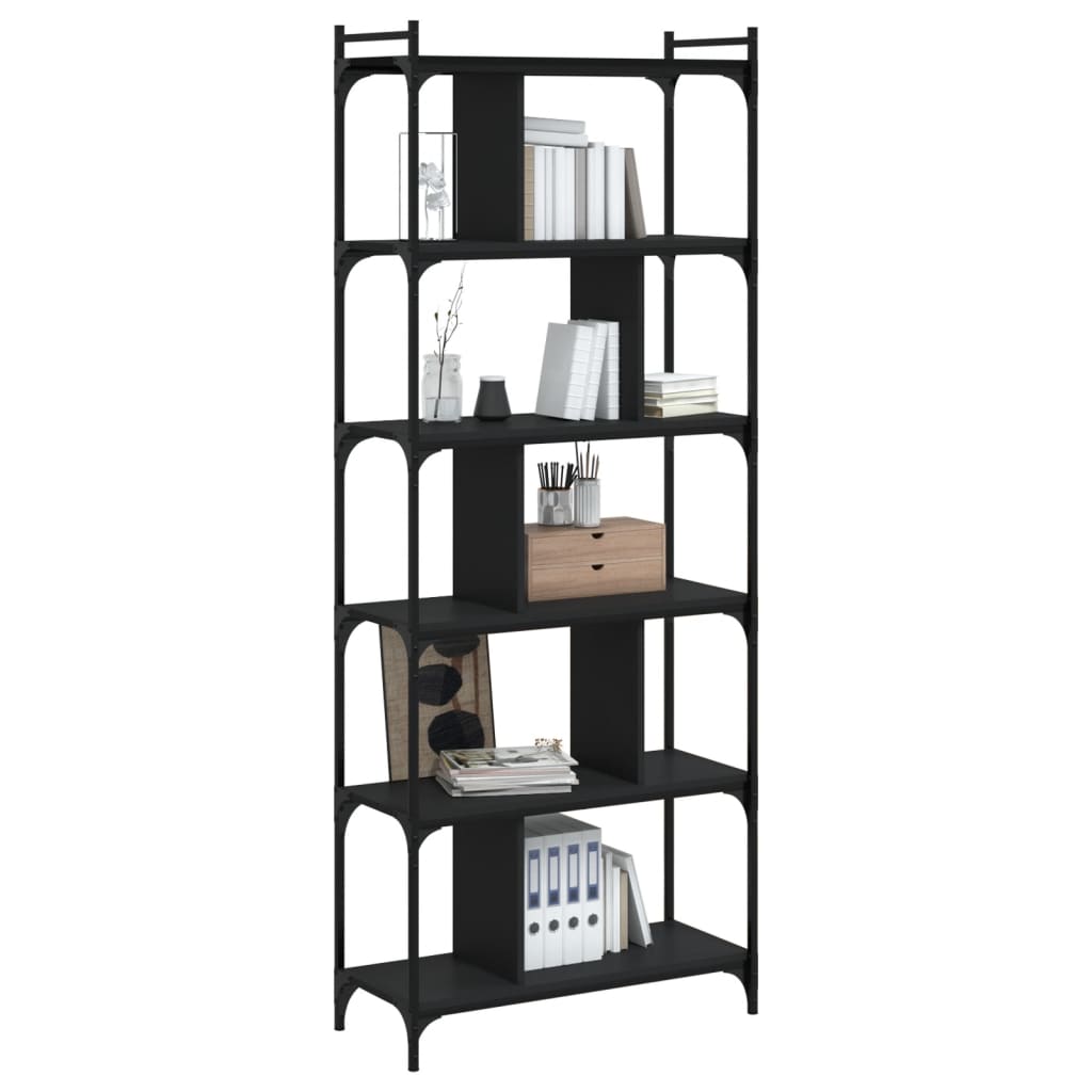 vidaXL Bibliotecă cu 6 niveluri, negru, 76x32x192 cm, lemn prelucrat vidaXL Bibliotecă cu 6 niveluri, negru, 76x32x192 cm, lemn prelucrat