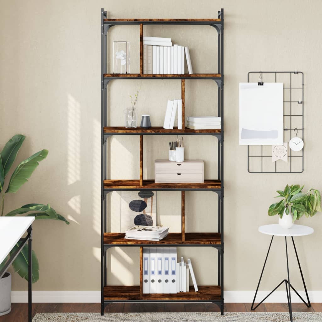 vidaXL Bibliotecă cu 6 niveluri, stejar fumuriu, 76x32x192 cm, lemn