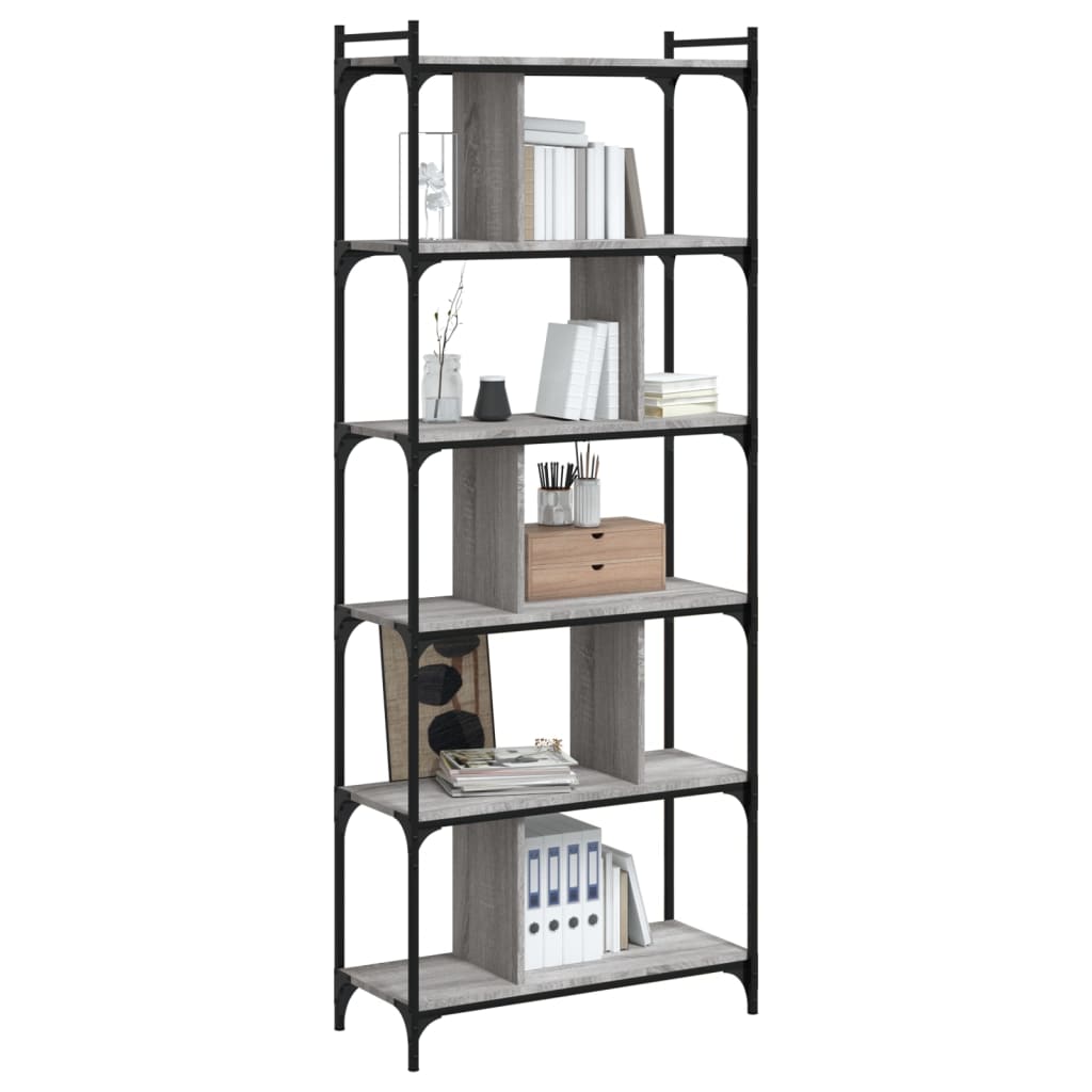 vidaXL Bibliotecă cu 6 niveluri gri sonoma 76x32x192 cm lemn compozit vidaXL Bibliotecă cu 6 niveluri gri sonoma 76x32x192 cm lemn compozit