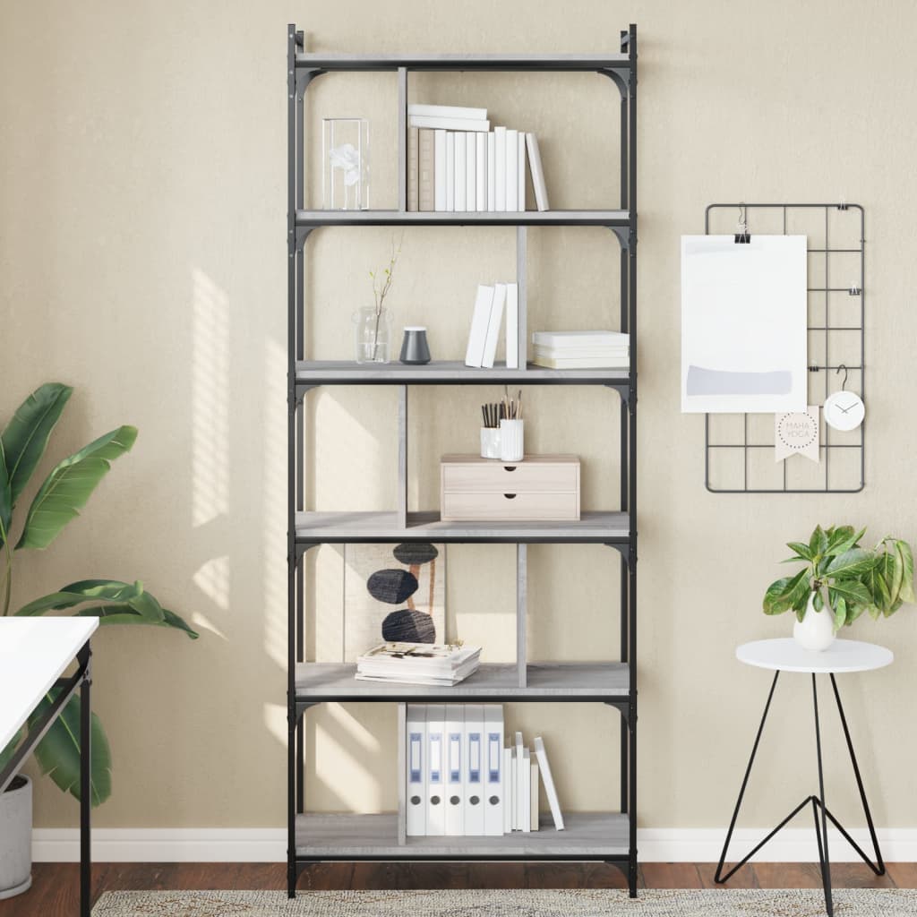 vidaXL Bibliotecă cu 6 niveluri gri sonoma 76x32x192 cm lemn compozit vidaXL Bibliotecă cu 6 niveluri gri sonoma 76x32x192 cm lemn compozit