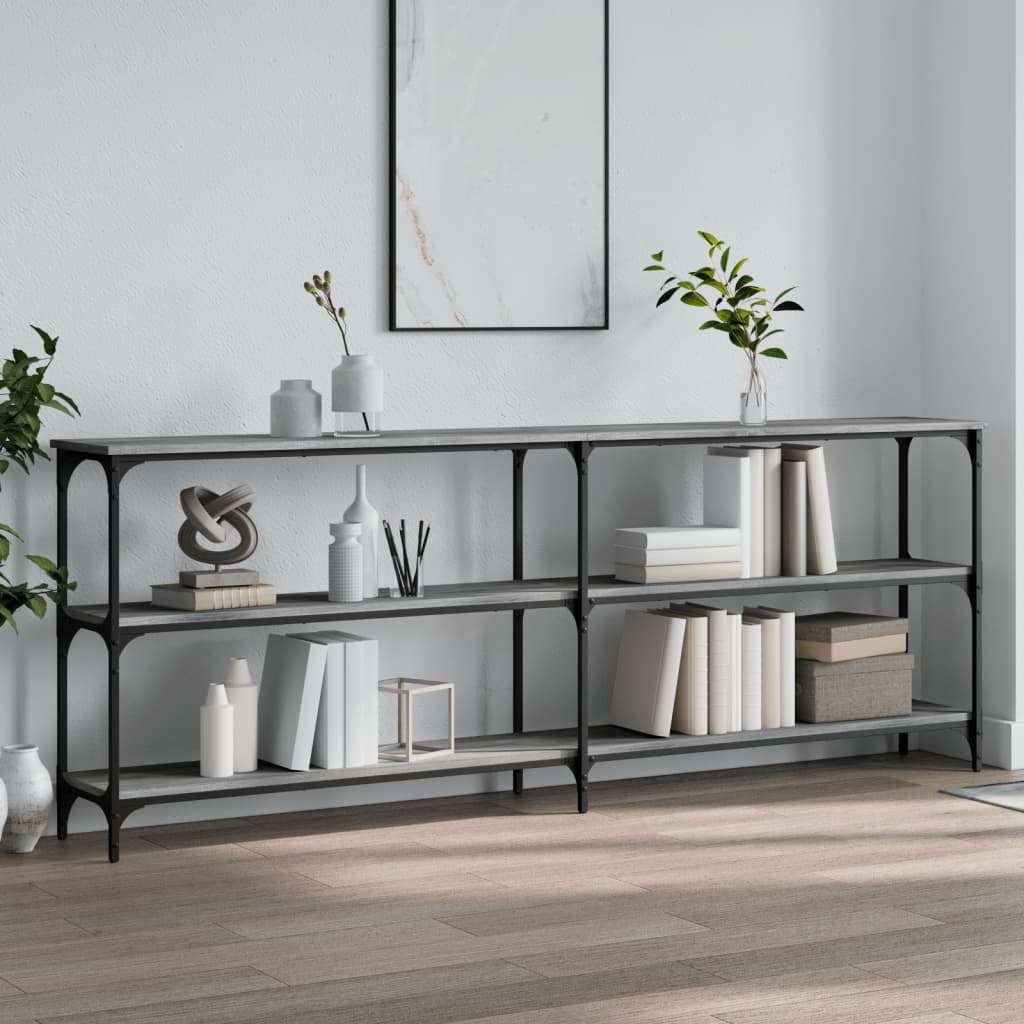 vidaXL Măsuță consolă, gri sonoma, 200x29x75 cm, lemn prelucrat vidaXL Măsuță consolă, gri sonoma, 200x29x75 cm, lemn prelucrat