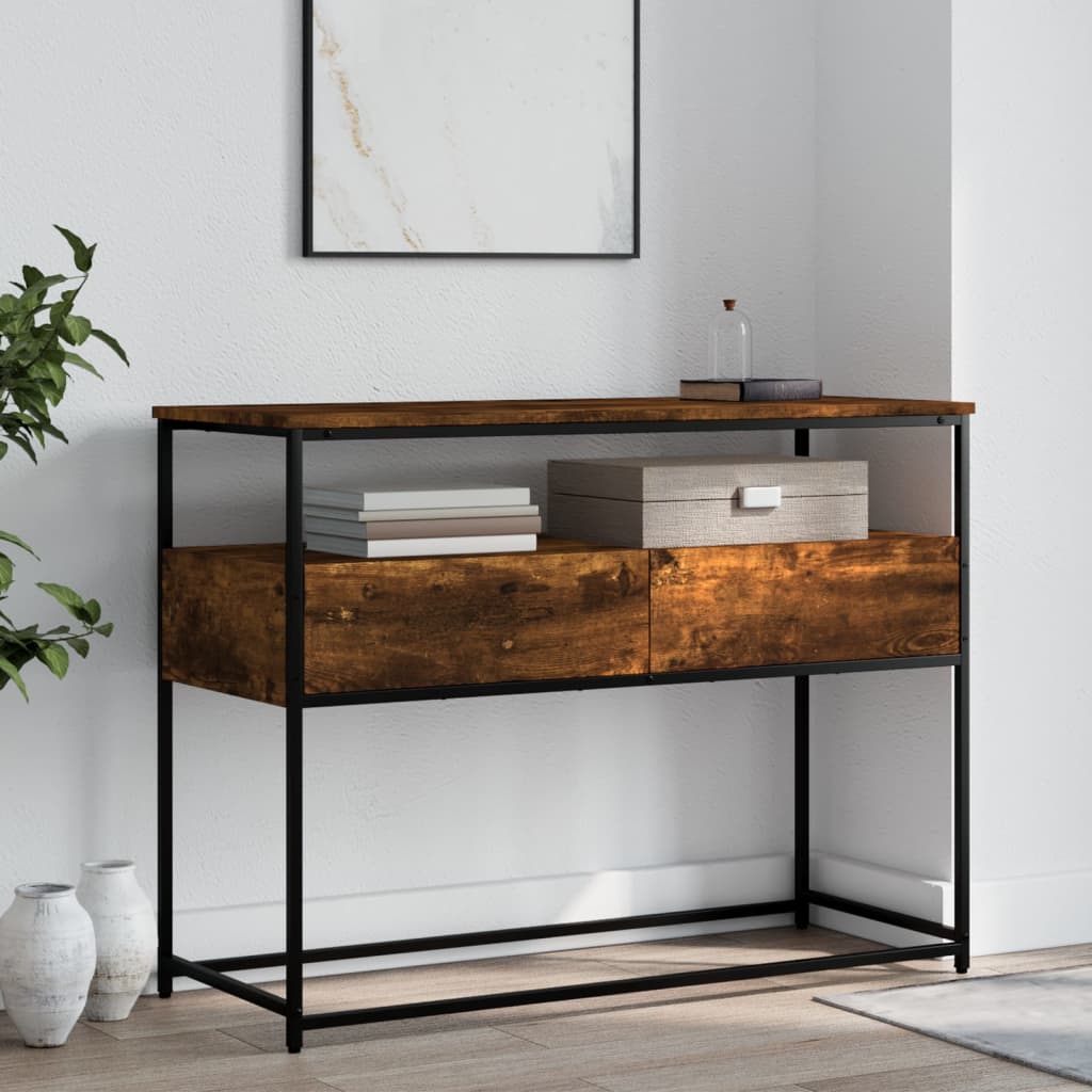 vidaXL Măsuță consolă, stejar fumuriu, 100x40x75 cm, lemn prelucrat vidaXL Măsuță consolă, stejar fumuriu, 100x40x75 cm, lemn prelucrat