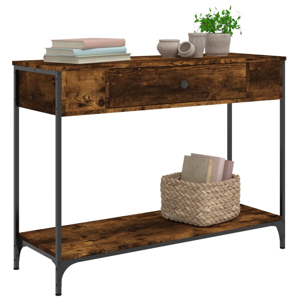 vidaXL Măsuță consolă, stejar fumuriu, 100x34,5x75 cm, lemn prelucrat vidaXL Măsuță consolă, stejar fumuriu, 100x34,5x75 cm, lemn prelucrat