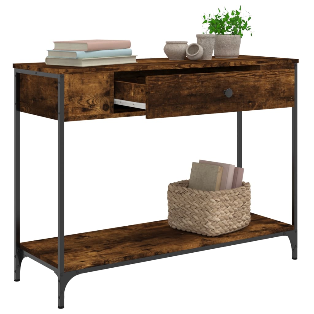 vidaXL Măsuță consolă, stejar fumuriu, 100x34,5x75 cm, lemn prelucrat vidaXL Măsuță consolă, stejar fumuriu, 100x34,5x75 cm, lemn prelucrat