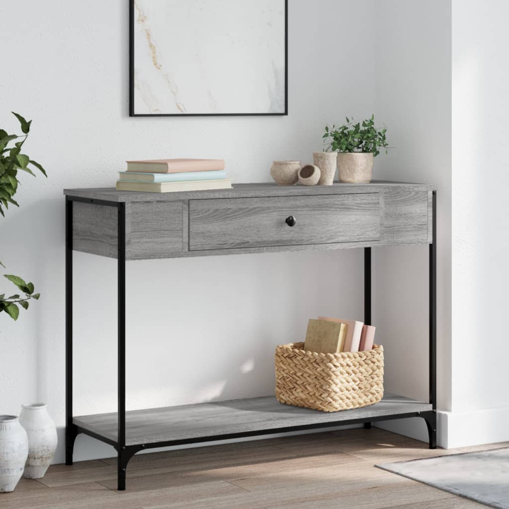 vidaXL Măsuță consolă, gri sonoma, 100x34,5x75 cm, lemn prelucrat vidaXL Măsuță consolă, gri sonoma, 100x34,5x75 cm, lemn prelucrat