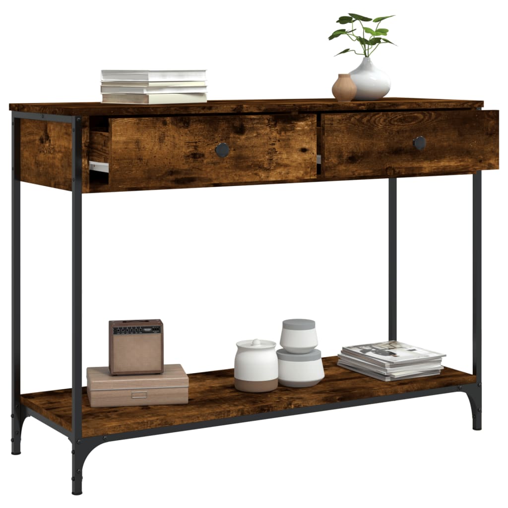 vidaXL Măsuță consolă, stejar fumuriu, 100x34,5x75 cm, lemn prelucrat vidaXL Măsuță consolă, stejar fumuriu, 100x34,5x75 cm, lemn prelucrat