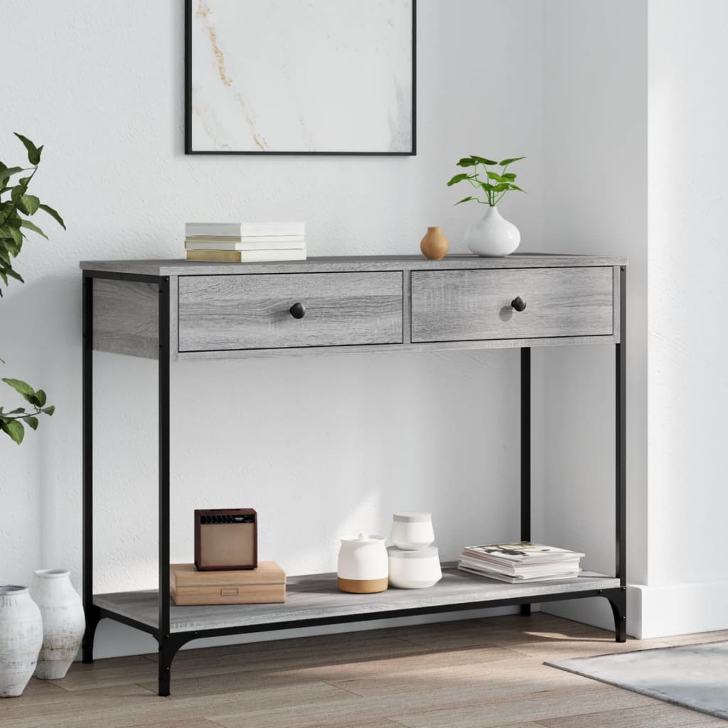 vidaXL Măsuță consolă, gri sonoma, 100x34,5x75 cm, lemn prelucrat vidaXL Măsuță consolă, gri sonoma, 100x34,5x75 cm, lemn prelucrat