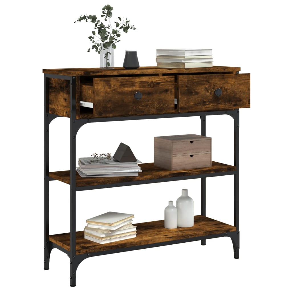 vidaXL Măsuță consolă, stejar fumuriu, 72,5x25x75 cm, lemn prelucrat vidaXL Măsuță consolă, stejar fumuriu, 72,5x25x75 cm, lemn prelucrat