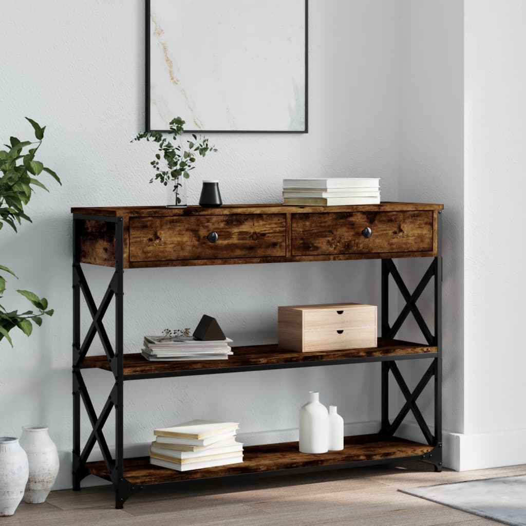 vidaXL Măsuță consolă, stejar fumuriu, 100x28x75 cm, lemn prelucrat vidaXL Măsuță consolă, stejar fumuriu, 100x28x75 cm, lemn prelucrat