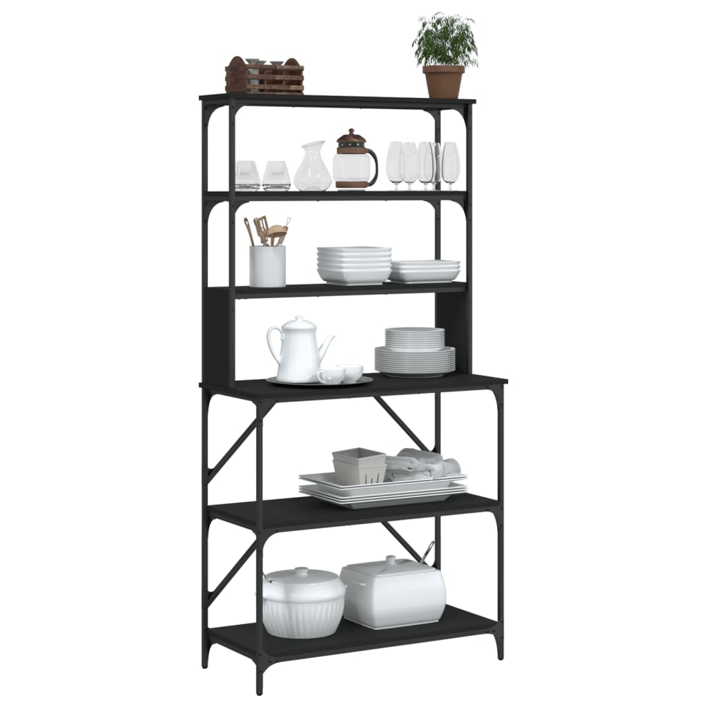 vidaXL Raft brutărie cu 6 niveluri, negru, 90x40x180 cm lemn prelucrat vidaXL Raft brutărie cu 6 niveluri, negru, 90x40x180 cm lemn prelucrat