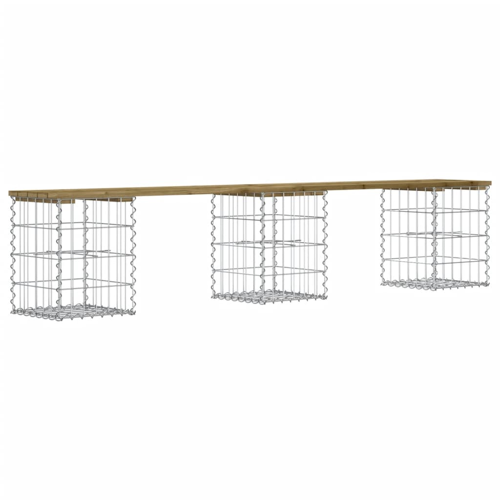 vidaXL Bancă grădină, design gabion, 203x31x42 cm, lemn pin impregnat