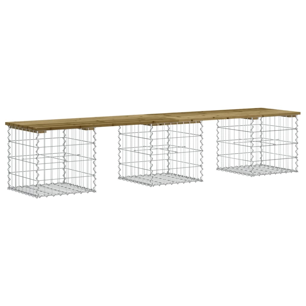 vidaXL Bancă grădină, design gabion, 203x44x42 cm, lemn pin impregnat