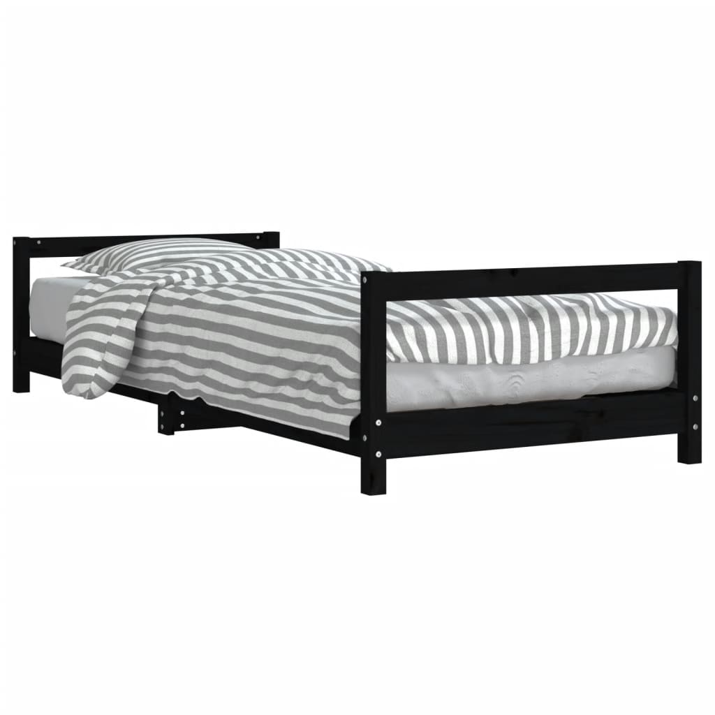 vidaXL Cadru de pat pentru copii, negru, 90x190 cm, lemn masiv de pin vidaXL Cadru de pat pentru copii, negru, 90x190 cm, lemn masiv de pin