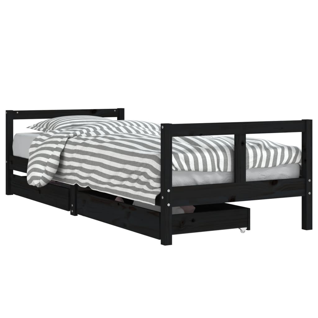 vidaXL Cadru pat copii cu sertare, negru, 80x200 cm, lemn masiv de pin vidaXL Cadru pat copii cu sertare, negru, 80x200 cm, lemn masiv de pin