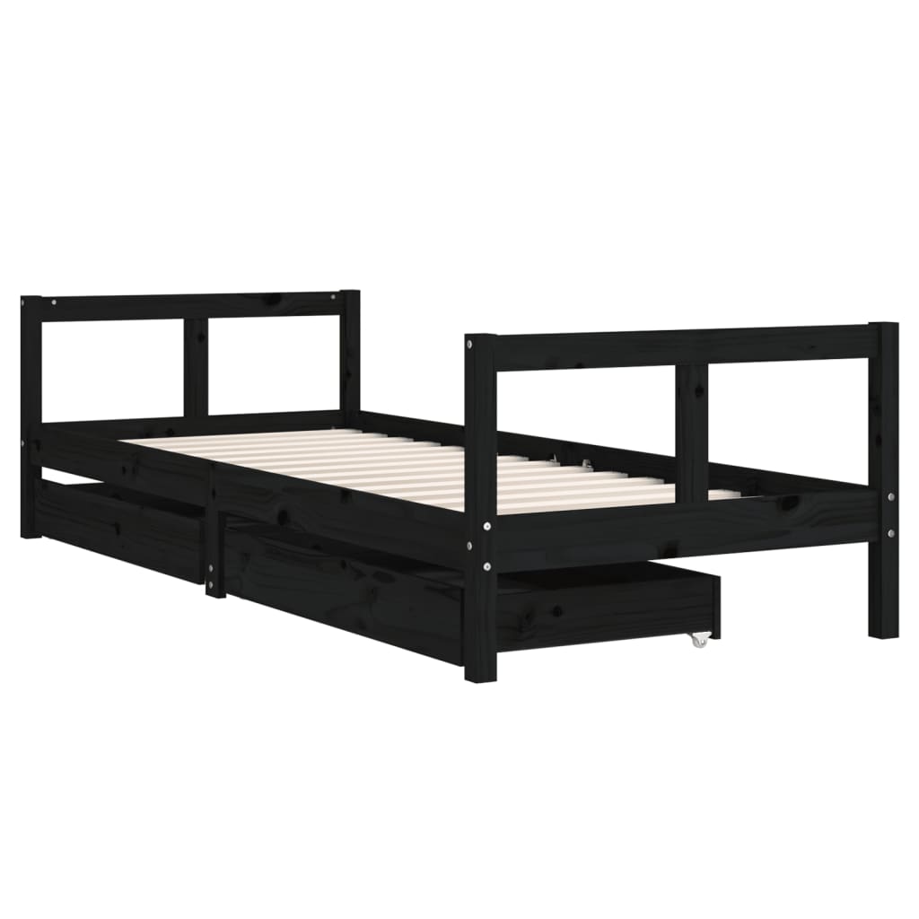 vidaXL Cadru pat copii cu sertare, negru, 80x200 cm, lemn masiv de pin vidaXL Cadru pat copii cu sertare, negru, 80x200 cm, lemn masiv de pin