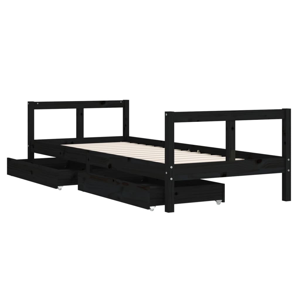 vidaXL Cadru pat copii cu sertare, negru, 80x200 cm, lemn masiv de pin vidaXL Cadru pat copii cu sertare, negru, 80x200 cm, lemn masiv de pin