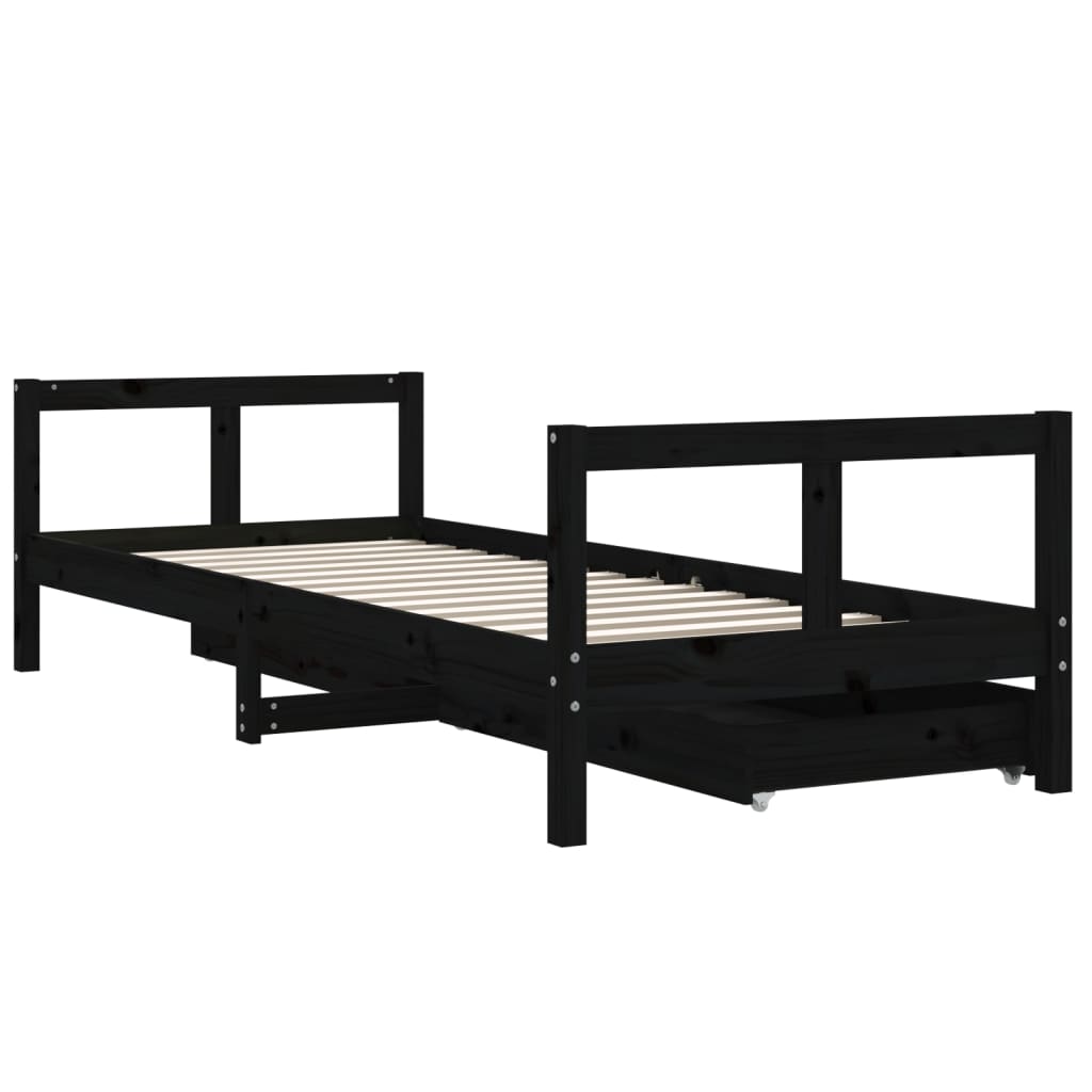 vidaXL Cadru pat copii cu sertare, negru, 80x200 cm, lemn masiv de pin vidaXL Cadru pat copii cu sertare, negru, 80x200 cm, lemn masiv de pin