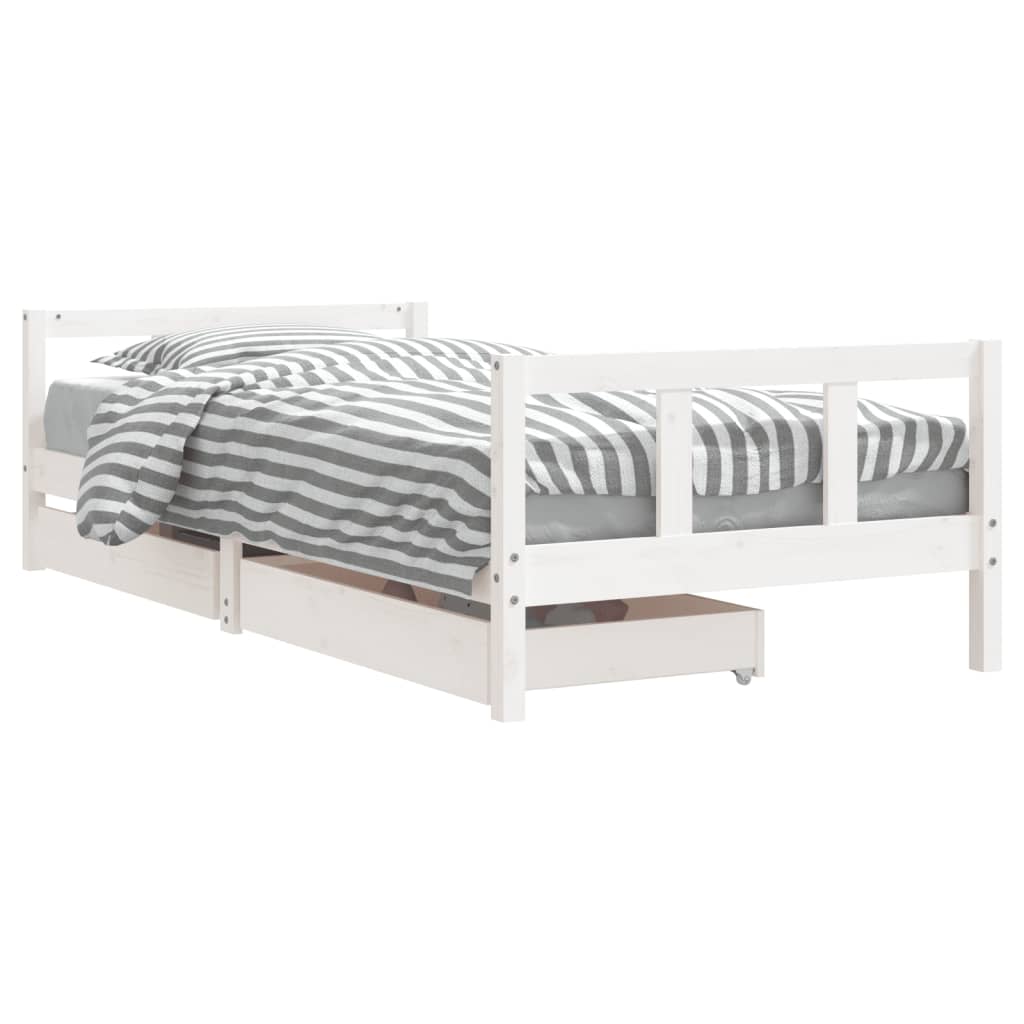 vidaXL Cadru de pat cu sertare de copii, alb, 90x200 cm lemn masiv pin vidaXL Cadru de pat cu sertare de copii, alb, 90x200 cm lemn masiv pin