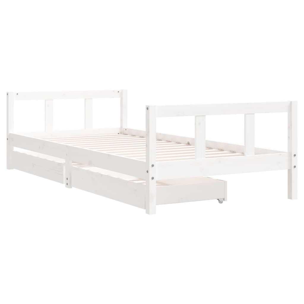 vidaXL Cadru de pat cu sertare de copii, alb, 90x200 cm lemn masiv pin vidaXL Cadru de pat cu sertare de copii, alb, 90x200 cm lemn masiv pin