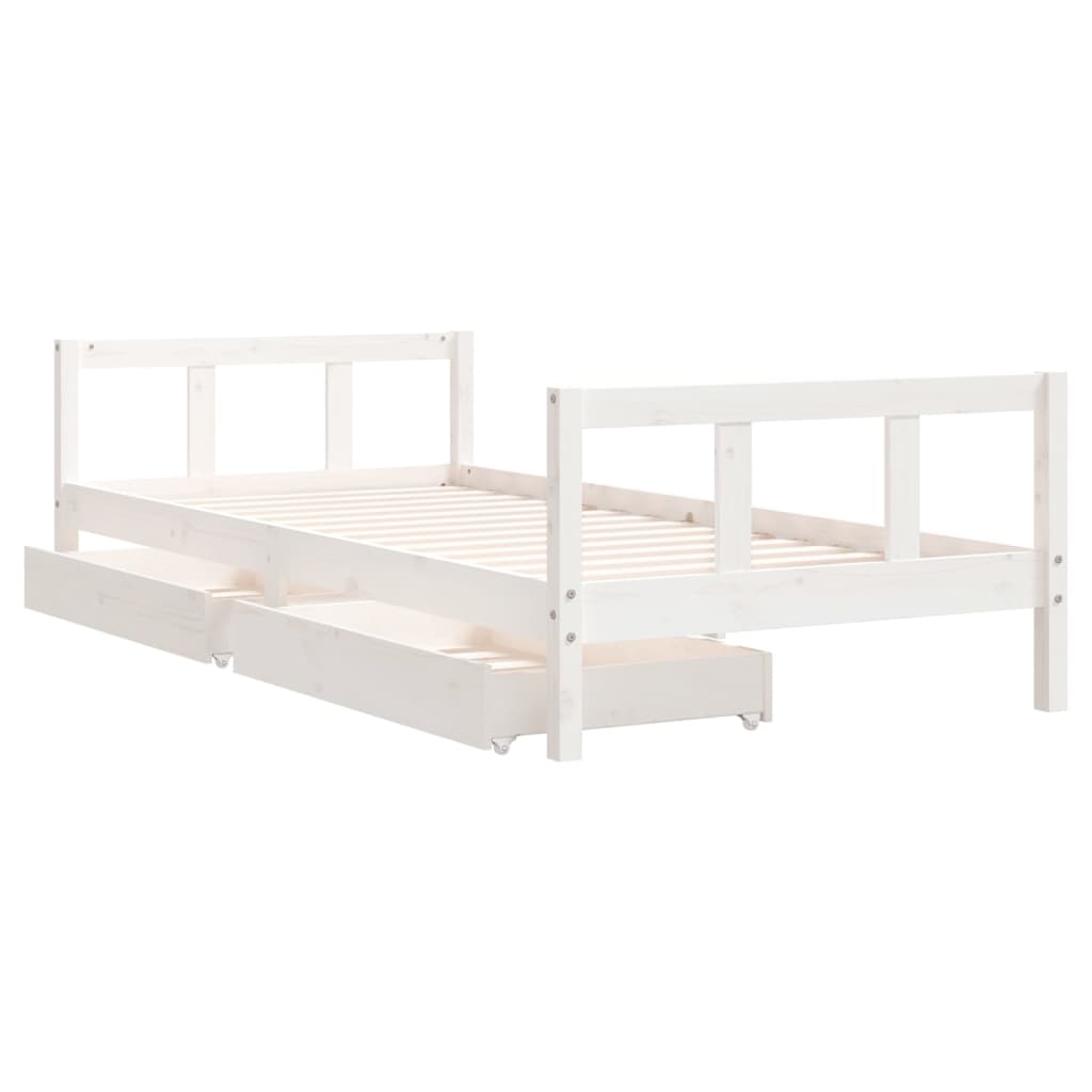 vidaXL Cadru de pat cu sertare de copii, alb, 90x200 cm lemn masiv pin vidaXL Cadru de pat cu sertare de copii, alb, 90x200 cm lemn masiv pin