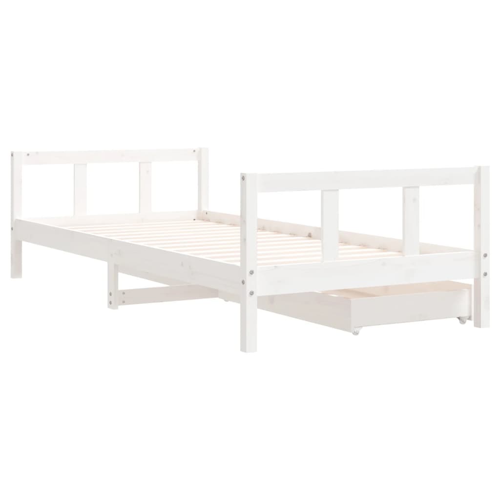 vidaXL Cadru de pat cu sertare de copii, alb, 90x200 cm lemn masiv pin vidaXL Cadru de pat cu sertare de copii, alb, 90x200 cm lemn masiv pin