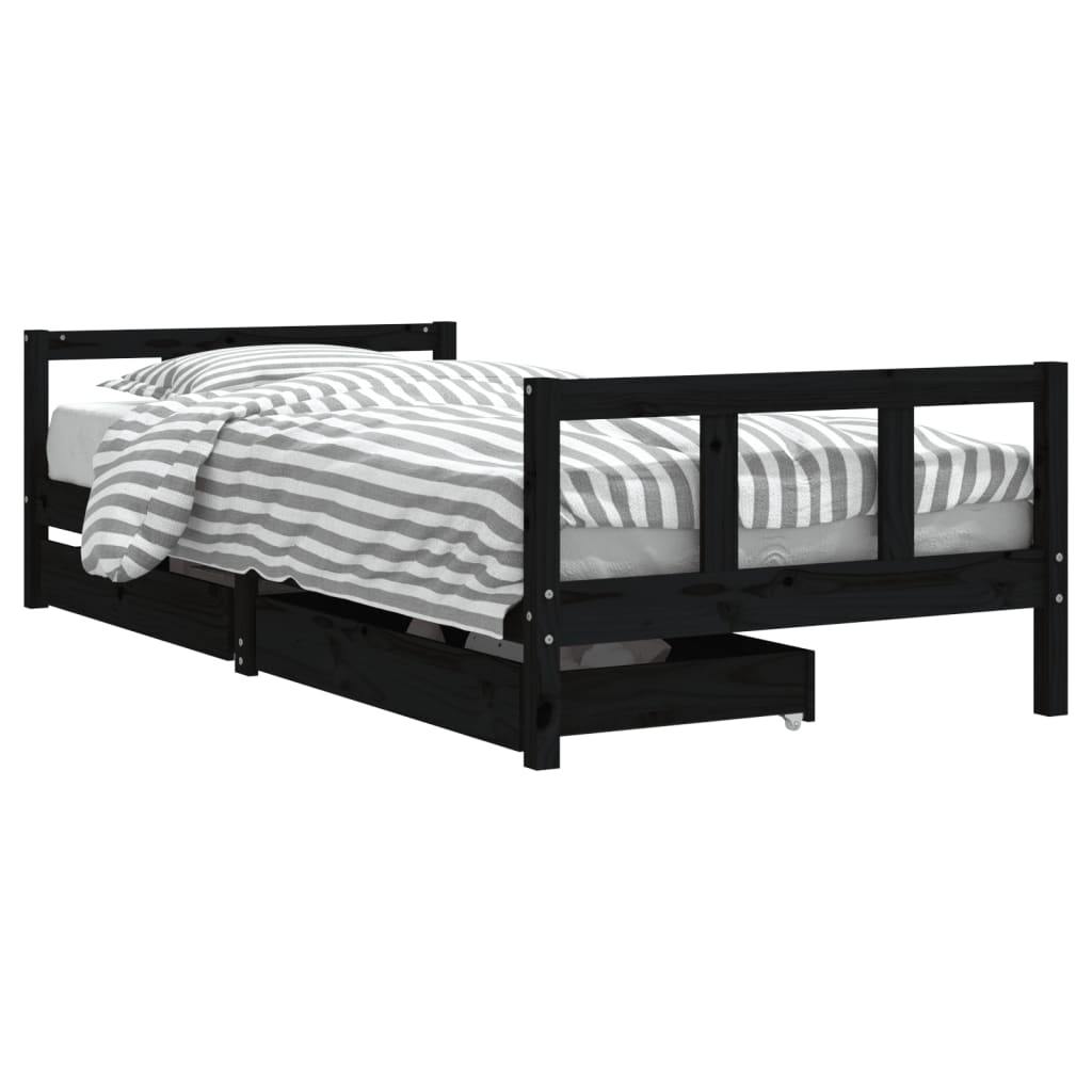 vidaXL Cadru de pat copii cu sertare, negru, 90x200 cm, lemn masiv pin vidaXL Cadru de pat copii cu sertare, negru, 90x200 cm, lemn masiv pin
