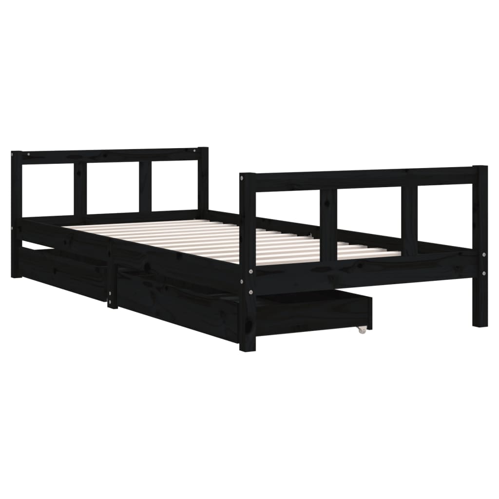 vidaXL Cadru de pat copii cu sertare, negru, 90x200 cm, lemn masiv pin vidaXL Cadru de pat copii cu sertare, negru, 90x200 cm, lemn masiv pin