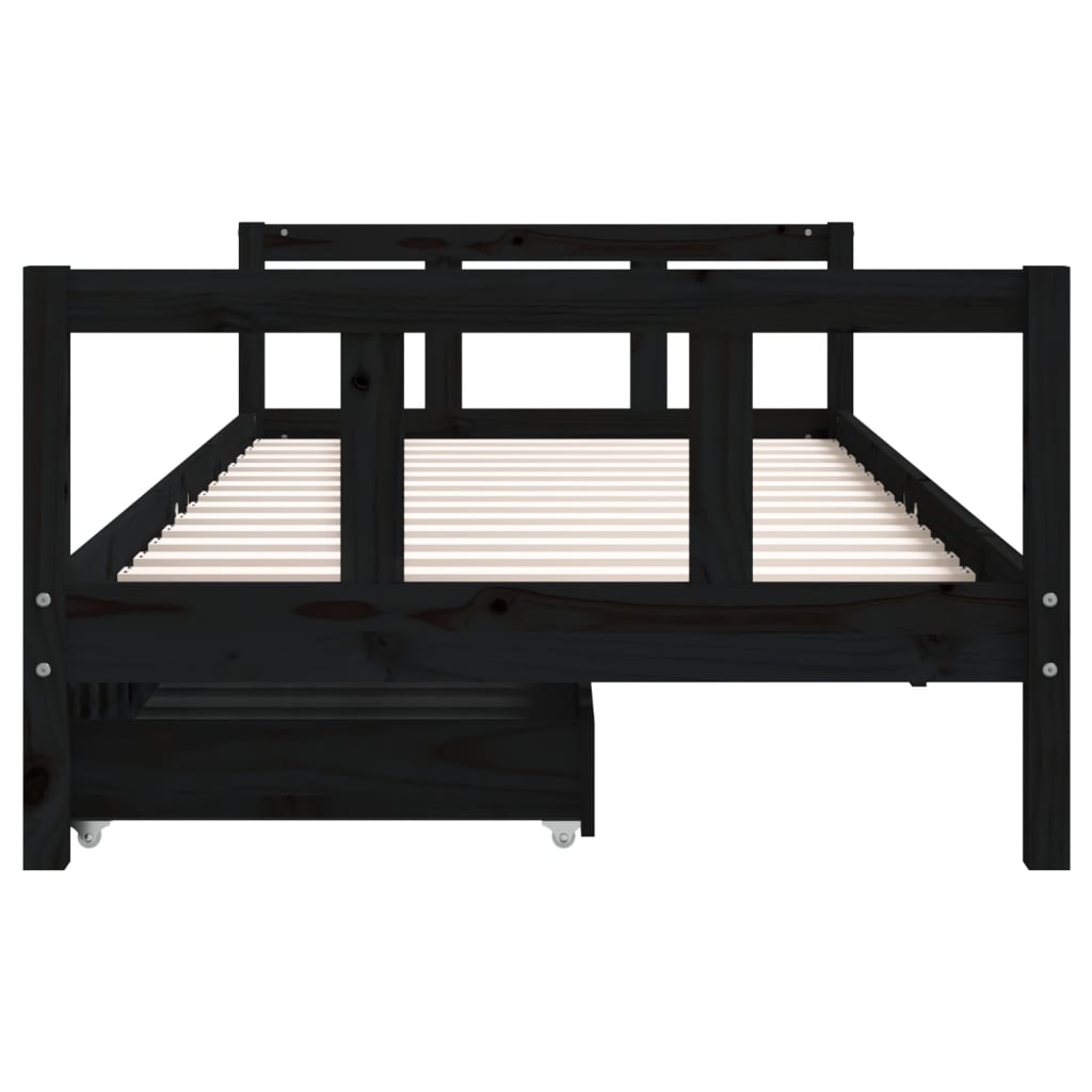 vidaXL Cadru de pat copii cu sertare, negru, 90x200 cm, lemn masiv pin vidaXL Cadru de pat copii cu sertare, negru, 90x200 cm, lemn masiv pin