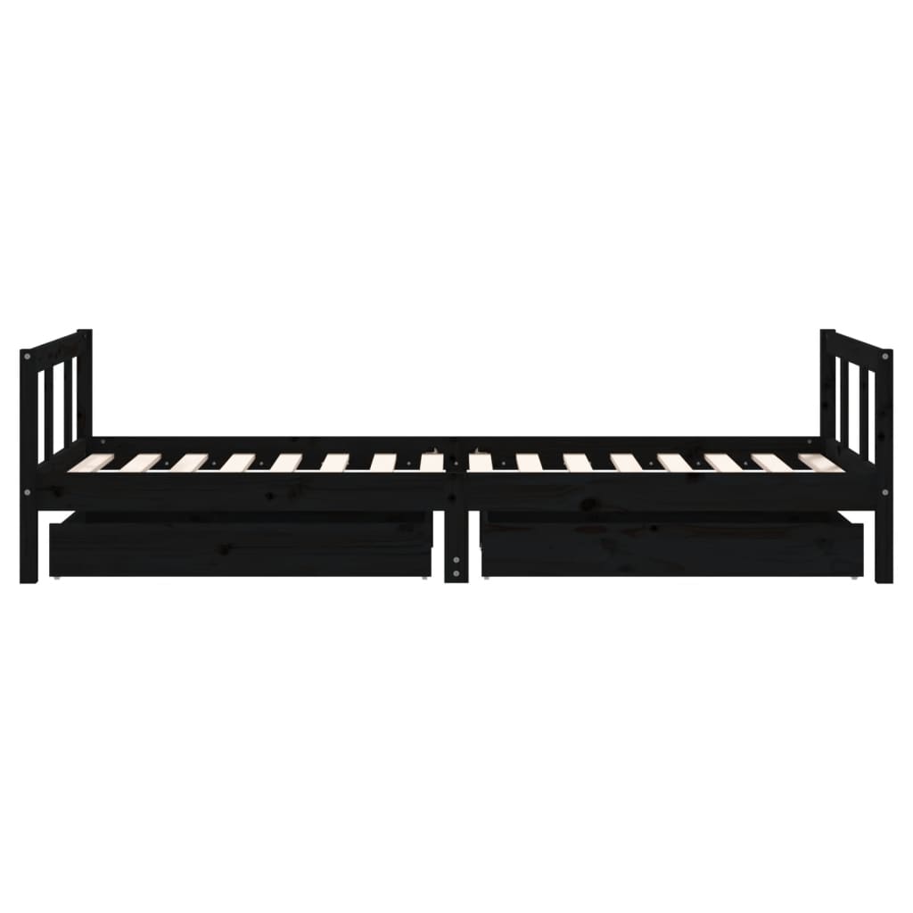 vidaXL Cadru de pat copii cu sertare, negru, 90x200 cm, lemn masiv pin vidaXL Cadru de pat copii cu sertare, negru, 90x200 cm, lemn masiv pin