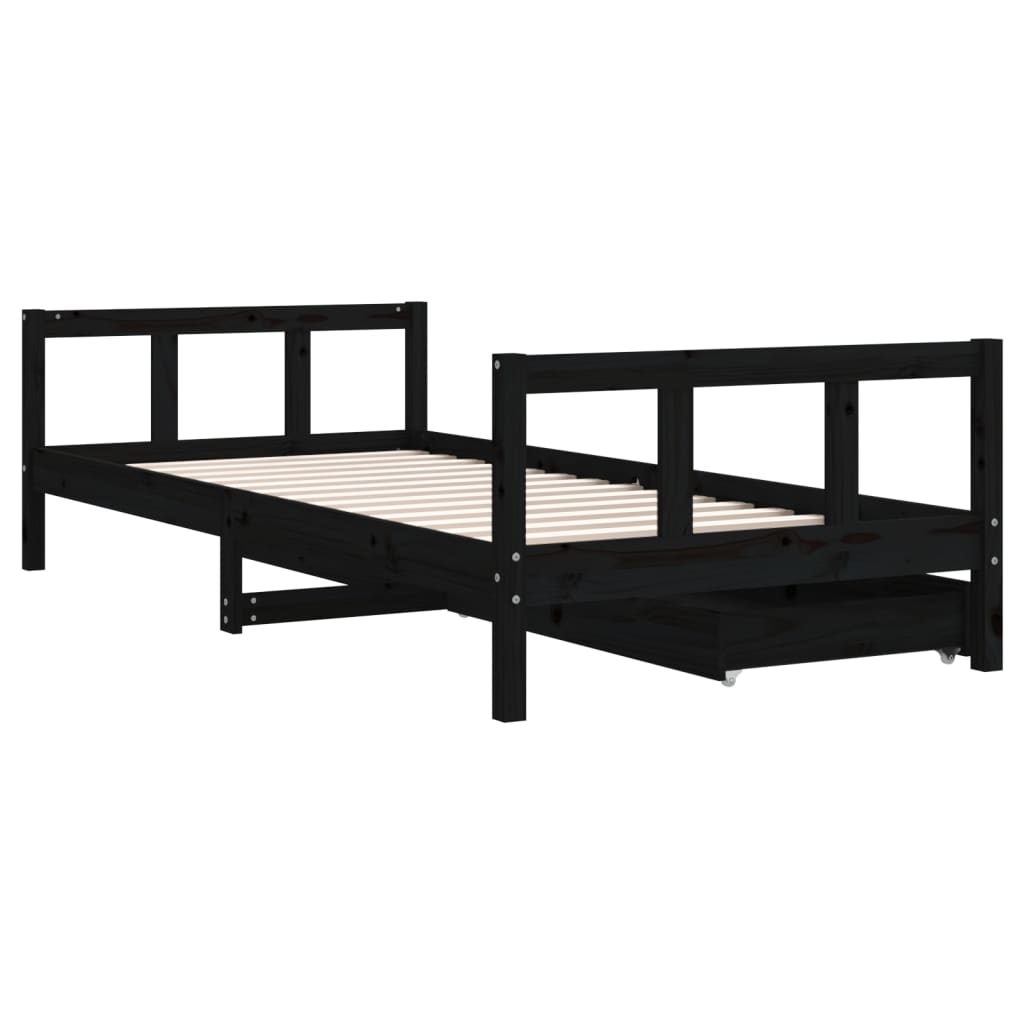 vidaXL Cadru de pat copii cu sertare, negru, 90x200 cm, lemn masiv pin vidaXL Cadru de pat copii cu sertare, negru, 90x200 cm, lemn masiv pin