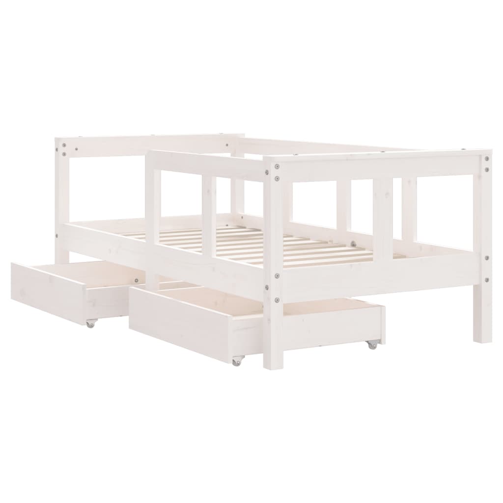 vidaXL Cadru de pat copii cu sertare, alb, 70x140 cm, lemn masiv pin vidaXL Cadru de pat copii cu sertare, alb, 70x140 cm, lemn masiv pin