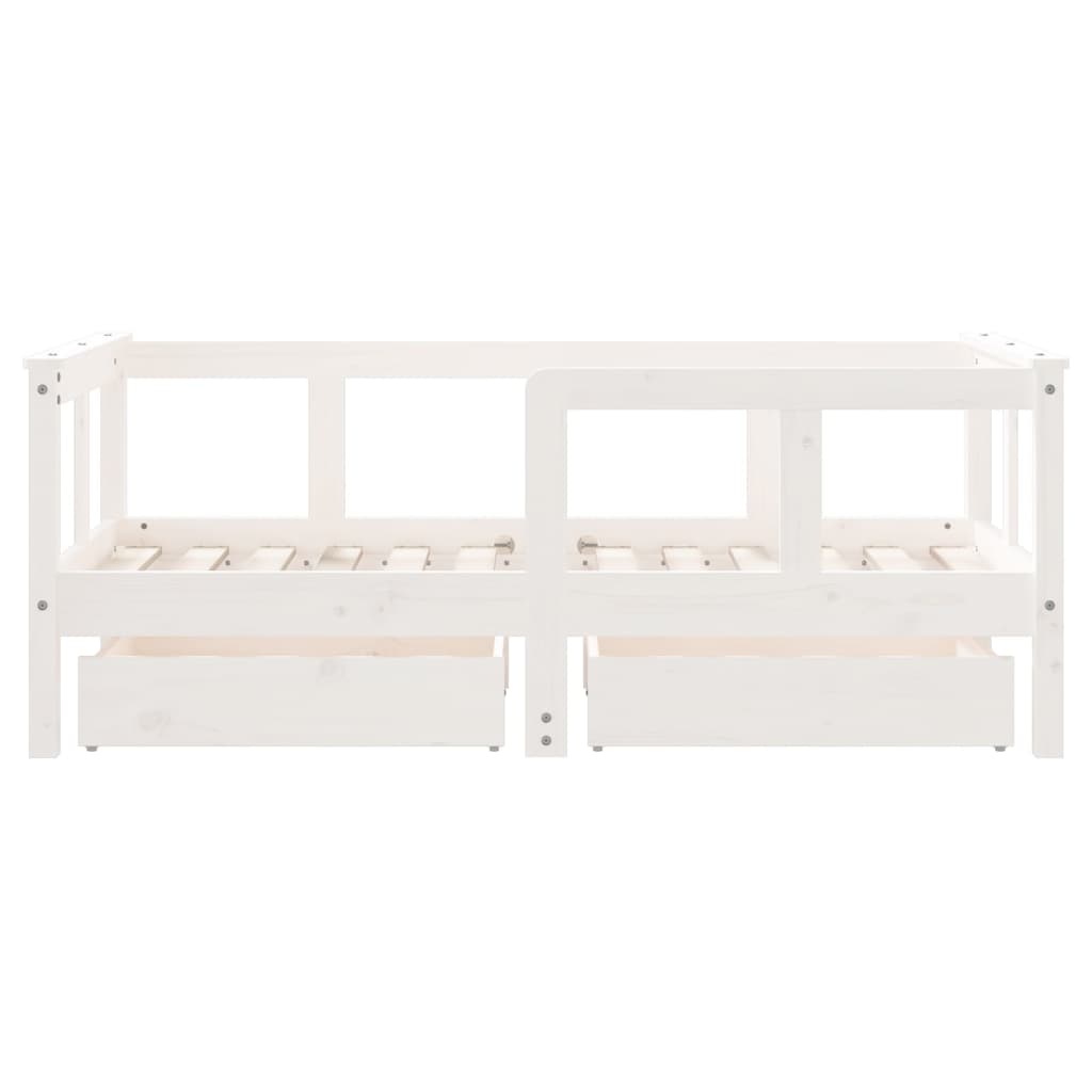 vidaXL Cadru de pat copii cu sertare, alb, 70x140 cm, lemn masiv pin vidaXL Cadru de pat copii cu sertare, alb, 70x140 cm, lemn masiv pin
