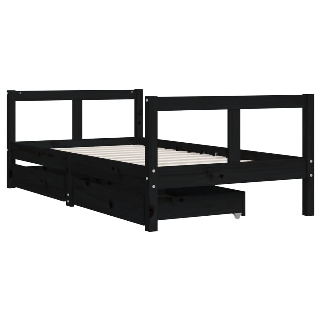 vidaXL Cadru de pat copii cu sertare, negru, 80x160 cm, lemn masiv pin vidaXL Cadru de pat copii cu sertare, negru, 80x160 cm, lemn masiv pin
