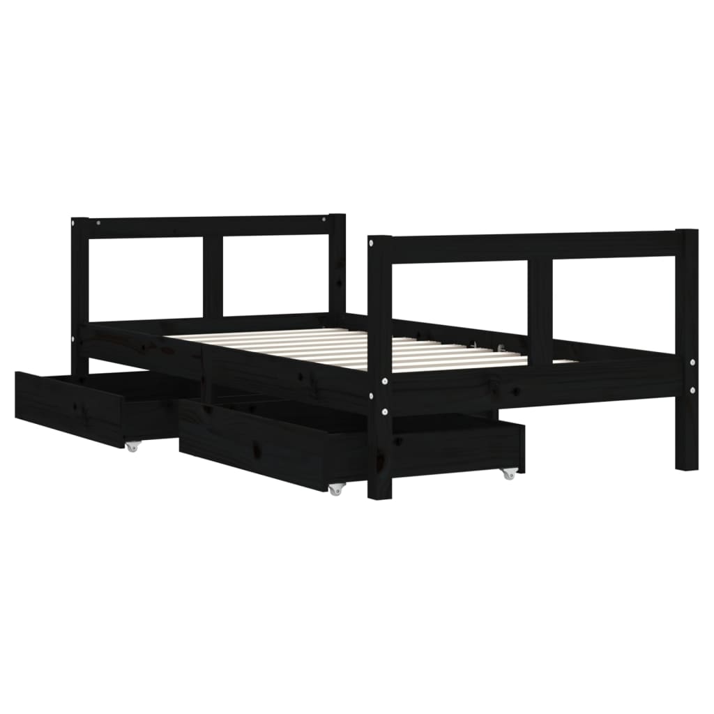 vidaXL Cadru de pat copii cu sertare, negru, 80x160 cm, lemn masiv pin vidaXL Cadru de pat copii cu sertare, negru, 80x160 cm, lemn masiv pin